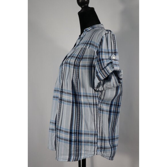 Prestwick & Moore Blue Plaid Button-Up Shirt Size Medium - Picture 3 of 11